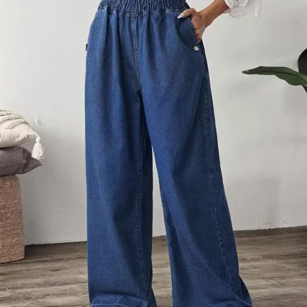 Flattering straight leg jeans in a versatile wash, showcasing a chic and effortless style. Model wearing Newness Effortless Chic Straight Leg Jeans.