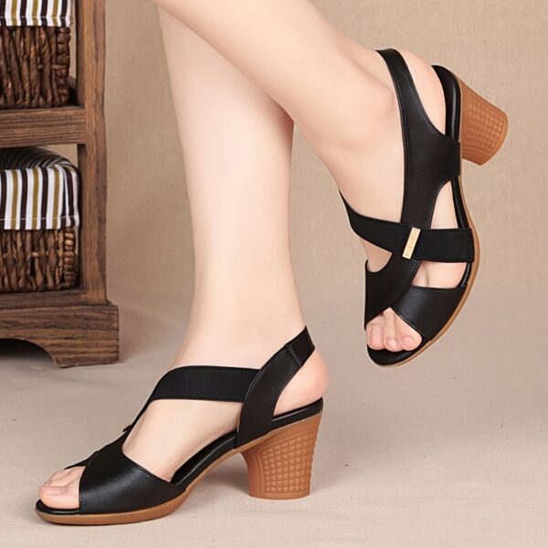 Stylish Women's Solid Color Mid-Heel Sandals, Slip-On, Chunky Heel, Summer Fashion