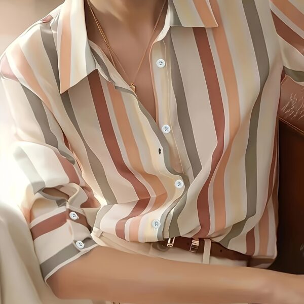 Effortless Elegance Striped Blouse in a flattering fit, perfect for spring and summer.