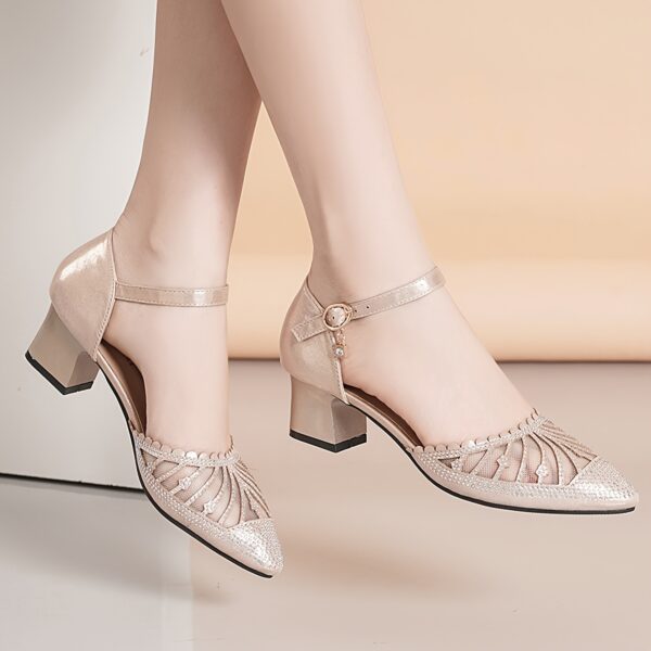 Newness Celestial Sparkle Block Heel Sandals: Elevate your style with these dazzling sandals, perfect for any occasion. Featuring a comfortable block heel and eye-catching sparkle detail.