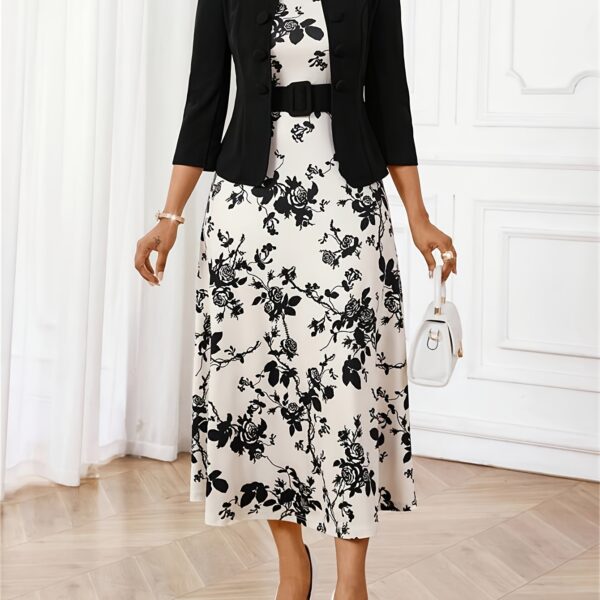 Newness Swirl Print Midi Dress and Jacket Set Chic midi dress and matching jacket in an elegant swirl print Perfect for a special occasion or everyday wear