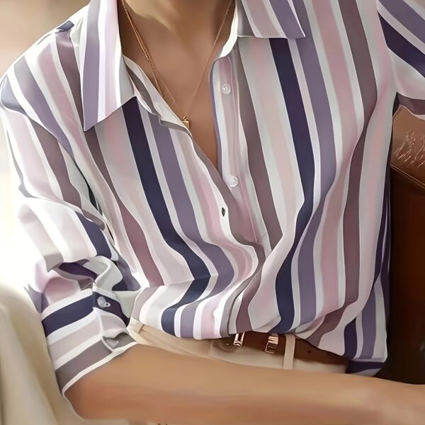 Effortless Elegance Striped Blouse in a flattering fit, perfect for spring and summer.
