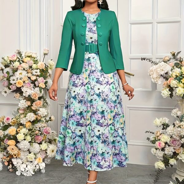 Newness Swirl Print Midi Dress and Jacket Set Chic midi dress and matching jacket in an elegant swirl print Perfect for a special occasion or everyday wear