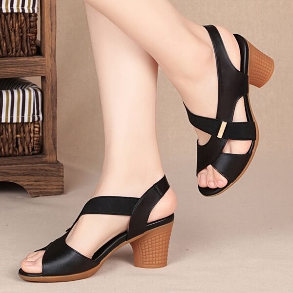 Stylish Women's Solid Color Mid-Heel Sandals, Slip-On, Chunky Heel, Summer Fashion