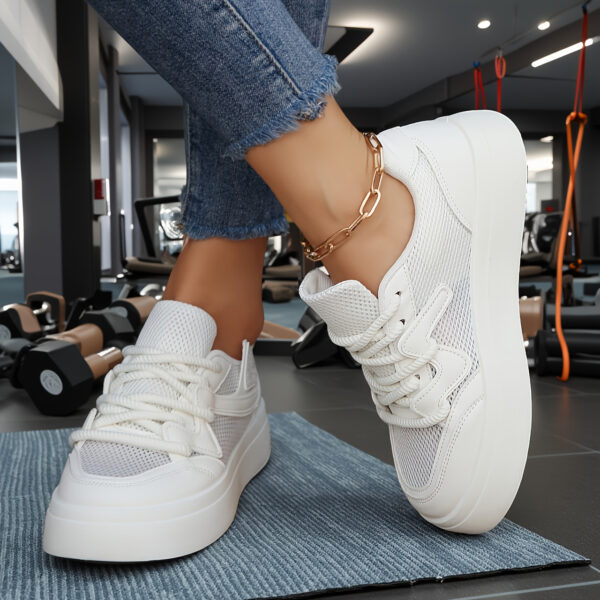 Newness Elevated Comfort Platform Sneakers in white, showcasing their stylish design and comfortable platform sole, perfect for everyday wear, the office, or formal events.