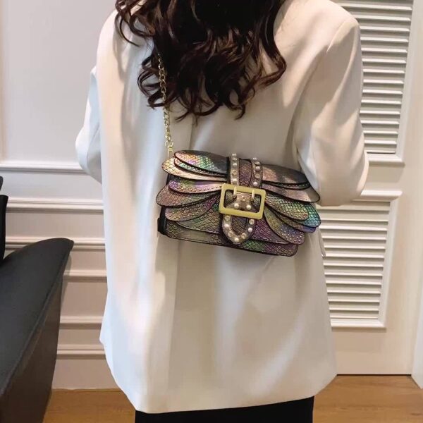 Newness Iridescent Butterfly Holographic Crossbody Bag in iridescent holographic finish. Chic and versatile crossbody bag perfect for everyday use.