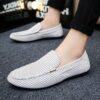 Newness Cairo Nights Striped Slip On Loafers in navy and white Breathable mesh upper comfortable rubber sole perfect for spring summer autumn or winter