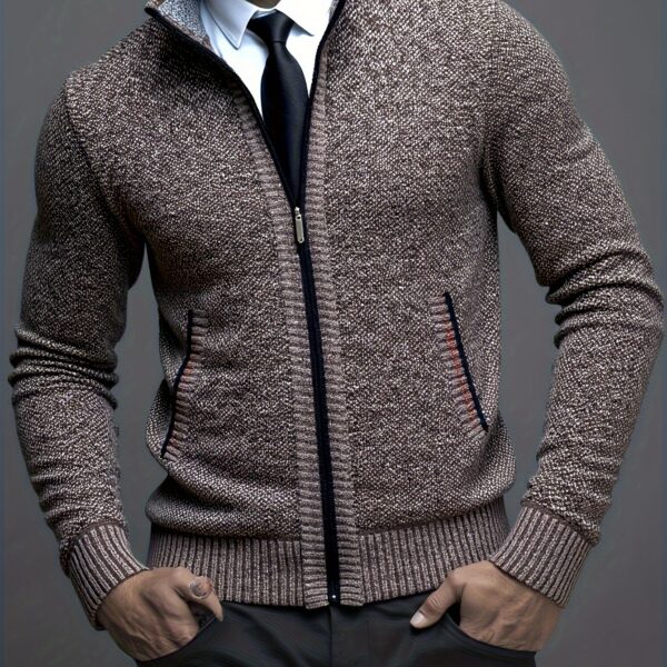 The Newness Apex Men's Knit Blazer: A stylish and comfortable knit blazer, perfect for any occasion. Model wearing the navy blue Apex blazer.