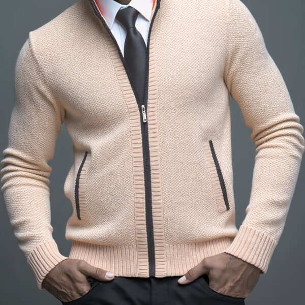 The Newness Apex Men's Knit Blazer: A stylish and comfortable knit blazer, perfect for any occasion. Model wearing the navy blue Apex blazer.
