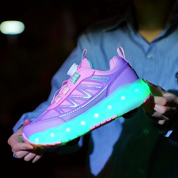 Newness Galaxy Glide LED Roller Shoes: Kids' trendy roller shoes with detachable wheels and adjustable brightness, shining bright.