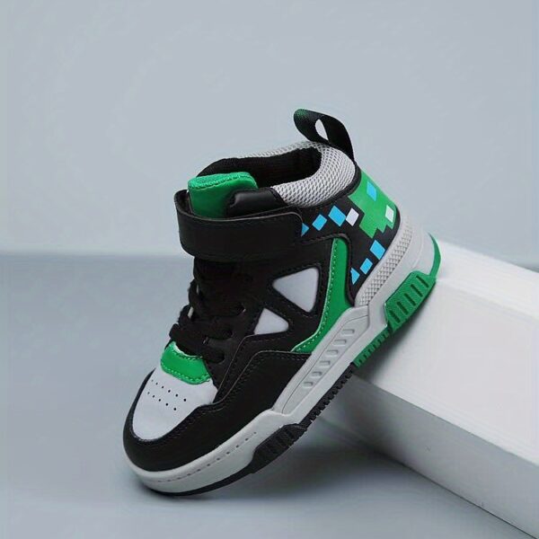 Stylish Retro Pixel Geometric Sneakers for kids by Newness. These sneakers feature a vibrant geometric pixel design.