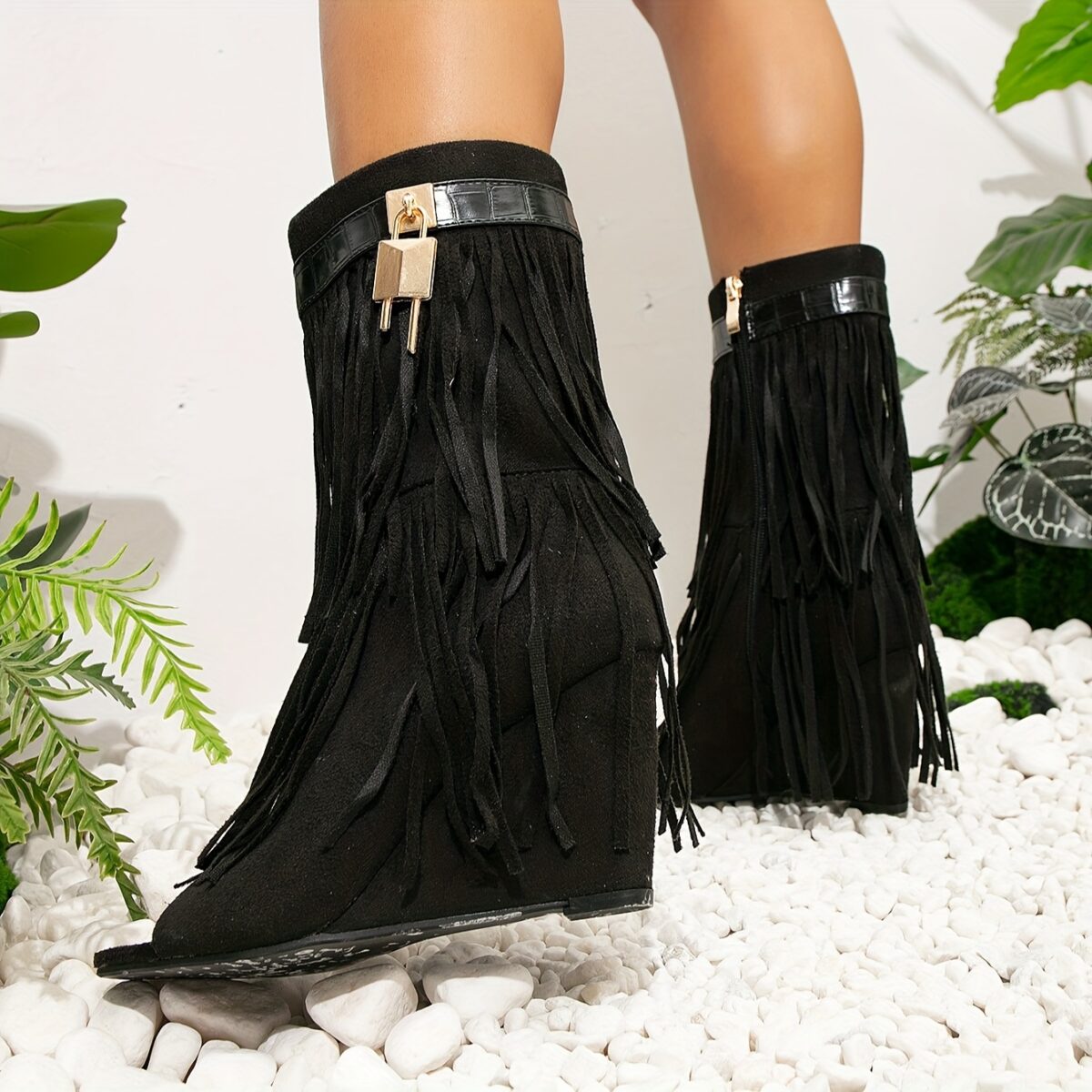 Newness Desert Bloom Fringe Booties Brown suede booties with fringe detailing perfect for fall and winter