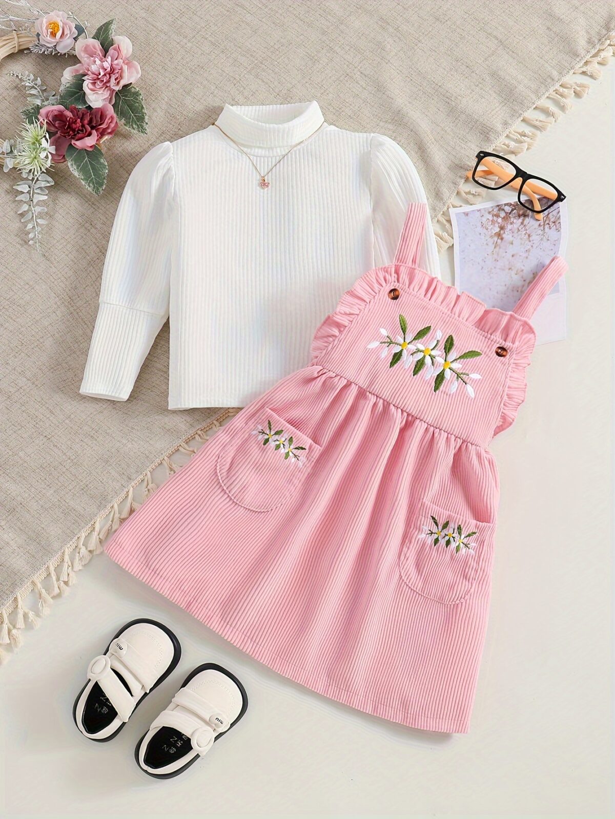 Adorable Bloomsbury Corduroy Dress Set for girls perfect for spring fall or winter Features a stylish corduroy dress and coordinating accessories