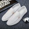 Newness Cairo Nights Striped Slip On Loafers in navy and white Breathable mesh upper comfortable rubber sole perfect for spring summer autumn or winter