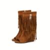Newness Desert Bloom Fringe Booties Brown suede booties with fringe detailing perfect for fall and winter