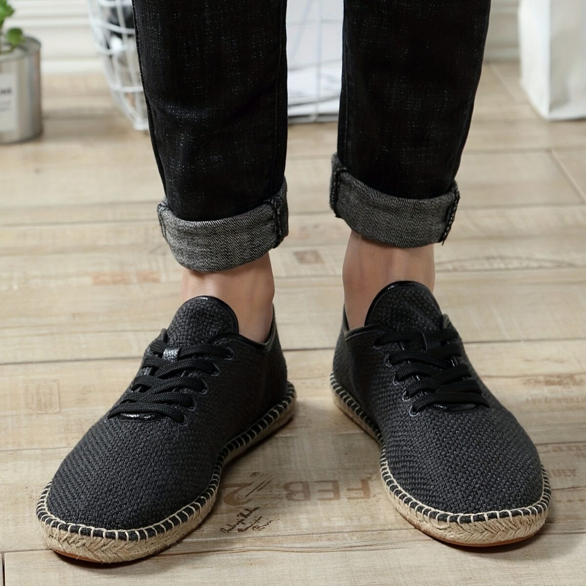 Newness Linen Rope Sole Shoes Handcrafted stitching breathable linen and a comfortable rope sole Effortless style for every day