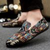Newness Cairo Nights Geometric Slip On Loafers in navy blue showcasing the unique geometric pattern and comfortable slip on design Perfect for adding effortless style to any outfit
