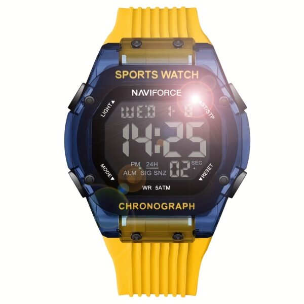 NAVIFORCE Apex Men's Digital Sports Watch, showcasing its sleek design, LED backlight, and water resistance.