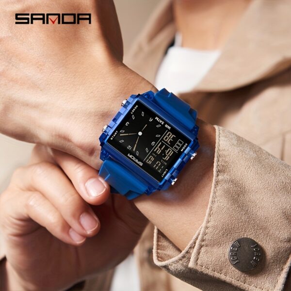 Newness Apex Digital Sports Watch: Sleek black digital watch with stylish accents, perfect for workouts and everyday wear.
