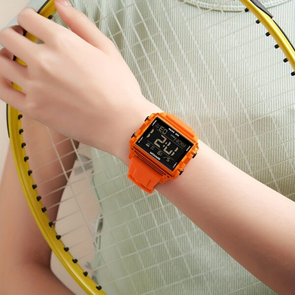 Newness Neon Edge Digital Square Watch: A stylish square digital watch with a neon accent, showcasing modern design and fashion-forward appeal.