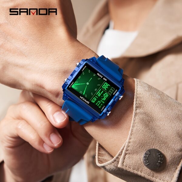 Newness Apex Digital Sports Watch: Sleek black digital watch with stylish accents, perfect for workouts and everyday wear.