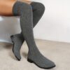 Newness Sculptural Knit Knee High Boots Womens stylish knee high boots in a form fitting knit fabric Showcase your legs in these trendy boots perfect for fall and winter