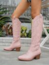 Newness Embroidered Pink Western Boots Step into style with our trendy pink embroidered boots featuring intricate stitching and a classic Western silhouette