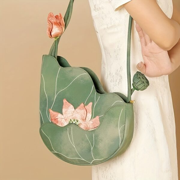 Newness Serene Lotus Embroidered Bag, showcasing exquisite floral embroidery, perfect for any occasion.