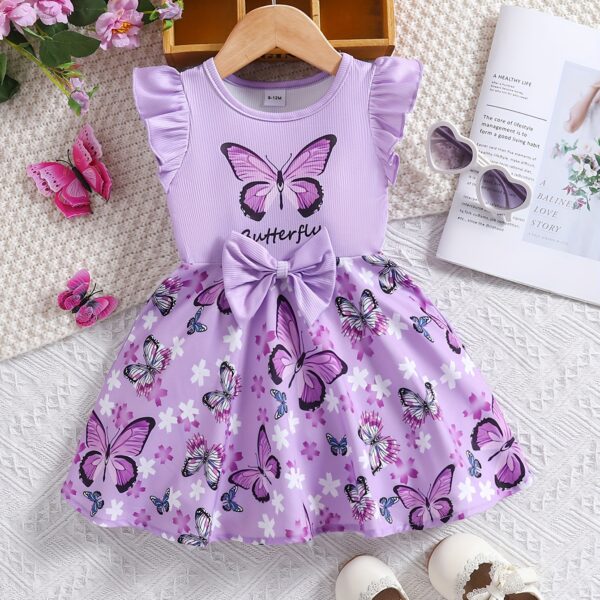 Adorable baby girl in a lavender butterfly dress, perfect for summer. Newness.