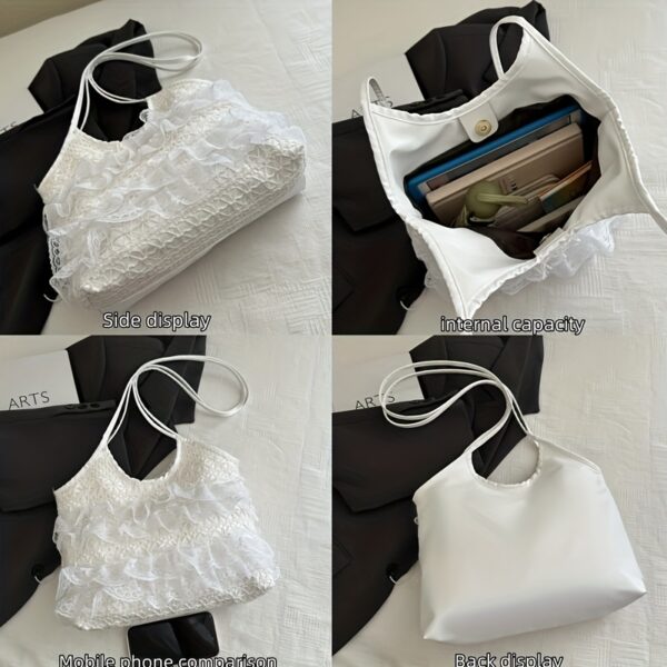 Newness Casablanca Lace Tote Bag: A stunning white lace tote bag, perfect for everyday use or travel. Showcases intricate lace detailing and roomy interior.
