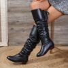 Newness Slouchy Bow Knee High Boots in brown leather Featuring a slouchy fit stylish bow detail and knee high shaft