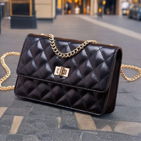 The Newness Riviera Quilted Leather Shoulder Bag in elegant detail; showcasing its chic design and quilted texture. Perfect for any occasion.