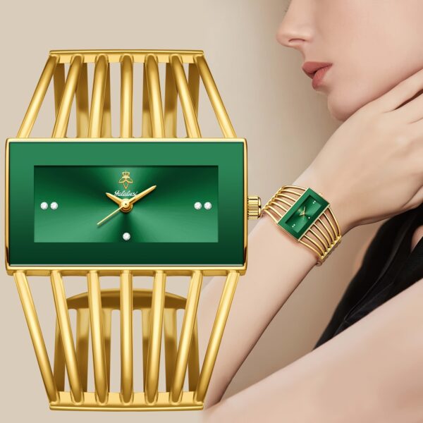 Emerald Elegance Square Bangle Watch