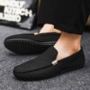 Newness Metropolitan Mens Slip On Loafers in classic black featuring breathable fabric a durable PU sole and stylish golden accents Perfect for everyday wear