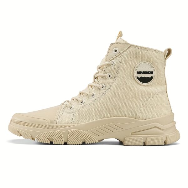 Newness Urban Explorer Men's Canvas High-Tops in stylish grey, showcasing breathable canvas upper and durable PVC sole, ideal for all seasons.