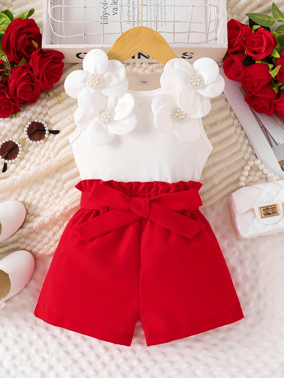 Adorable little girl wearing the Newness Summer Bloom Floral Girls Set playing outdoors in a sunny field The set features a pretty floral print