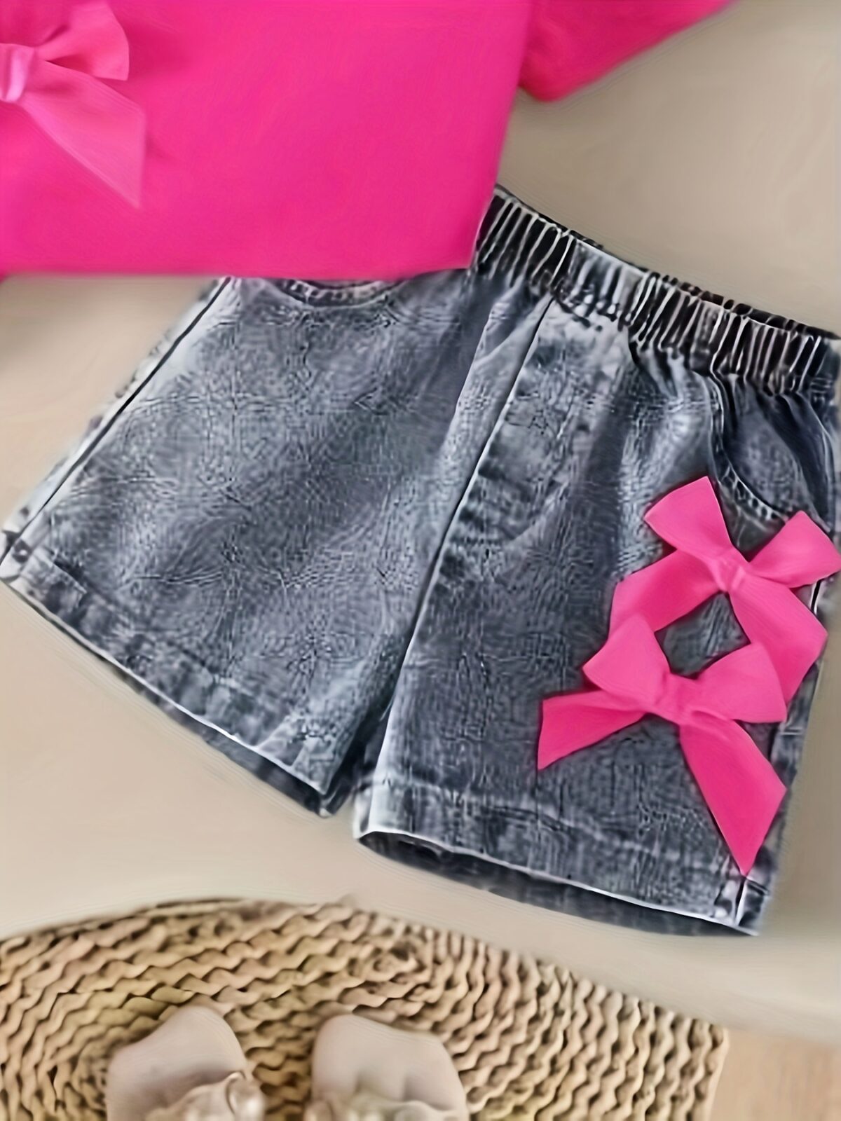 Adorable girls denim set with a cute bowknot perfect for spring summer or fall Shop Newness for stylish kids fashion