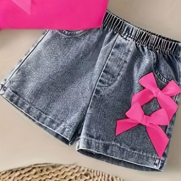 Adorable girls denim set with a cute bowknot, perfect for spring, summer, or fall. Shop Newness for stylish kids' fashion.