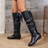 Newness Slouchy Bow Knee High Boots in brown leather Featuring a slouchy fit stylish bow detail and knee high shaft
