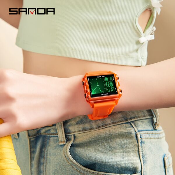 Newness Apex Digital Sports Watch: Sleek black digital watch with stylish accents, perfect for workouts and everyday wear.