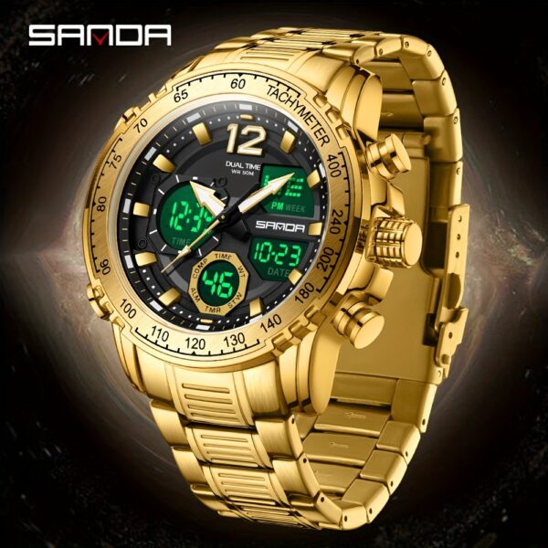 Newness Apex Gold Men's Digital Watch, showcasing its modern design and versatile functionality.