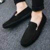 Newness Metropolitan Mens Slip On Loafers in classic black featuring breathable fabric a durable PU sole and stylish golden accents Perfect for everyday wear