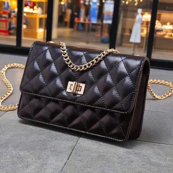 The Newness Riviera Quilted Leather Shoulder Bag in elegant detail; showcasing its chic design and quilted texture. Perfect for any occasion.