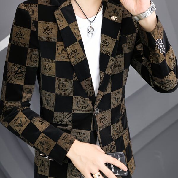 Cairo Nights Men's Corduroy Blazer in deep navy blue, showcasing its corduroy texture and classic tailored fit. Model is wearing it with a crisp white shirt and dark jeans. Perfect for spring and fall.