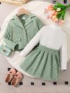 Adorable girl wearing Newness Spring Meadow Girls Suit Set a stylish outfit perfect for spring fall or winter