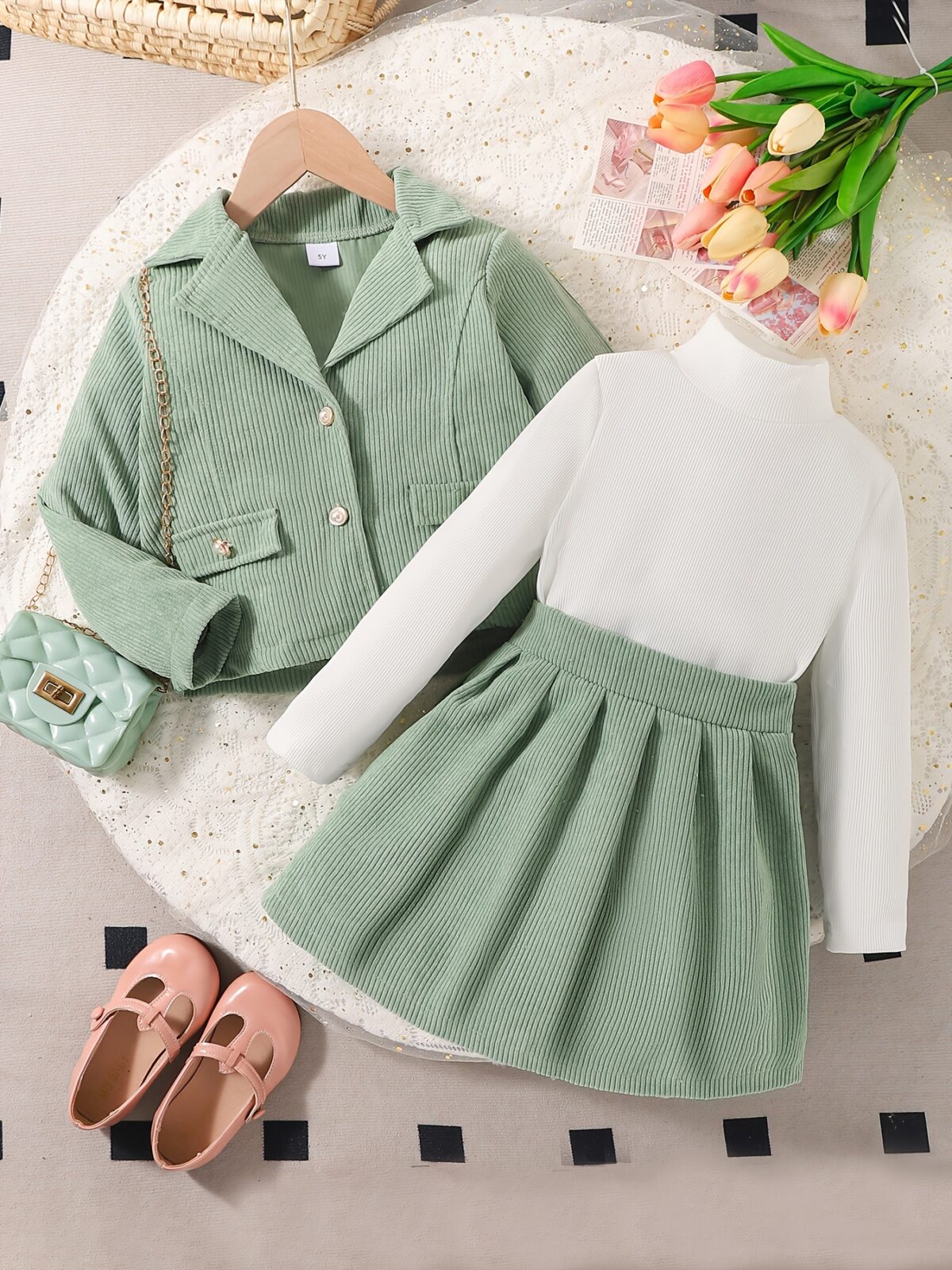 Adorable girl wearing Newness Spring Meadow Girls Suit Set a stylish outfit perfect for spring fall or winter