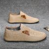 Light beige mens mesh slip on loafers with brown accents showcasing breathable mesh upper and durable rubber sole