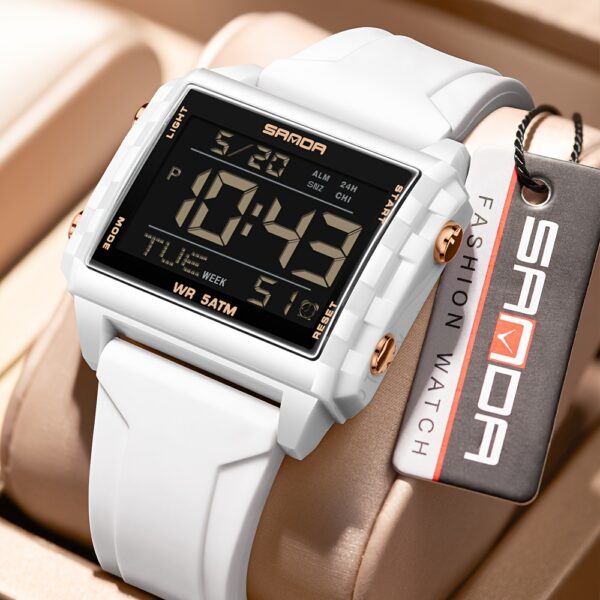 Newness Neon Edge Digital Square Watch: A stylish square digital watch with a neon accent, showcasing modern design and fashion-forward appeal.