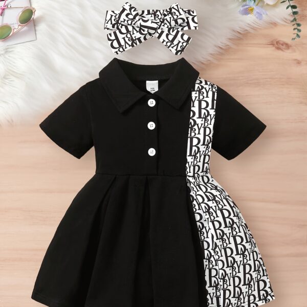 Adorable little girl wearing a stylish and comfy Newness summer letter print dress, perfect for a playdate.