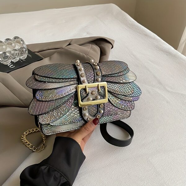 Newness Iridescent Butterfly Holographic Crossbody Bag in iridescent holographic finish. Chic and versatile crossbody bag perfect for everyday use.